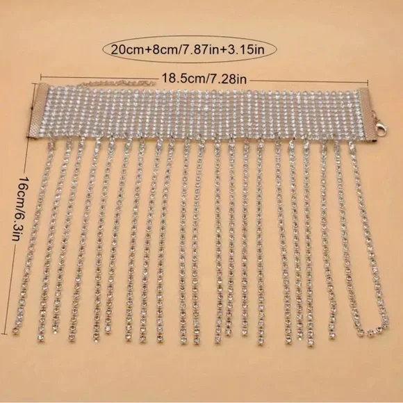 1pc Bling Glitter Rhinestone Anklet Silver Tassel Fashion Crystal Anklet - Picture 5 of 6